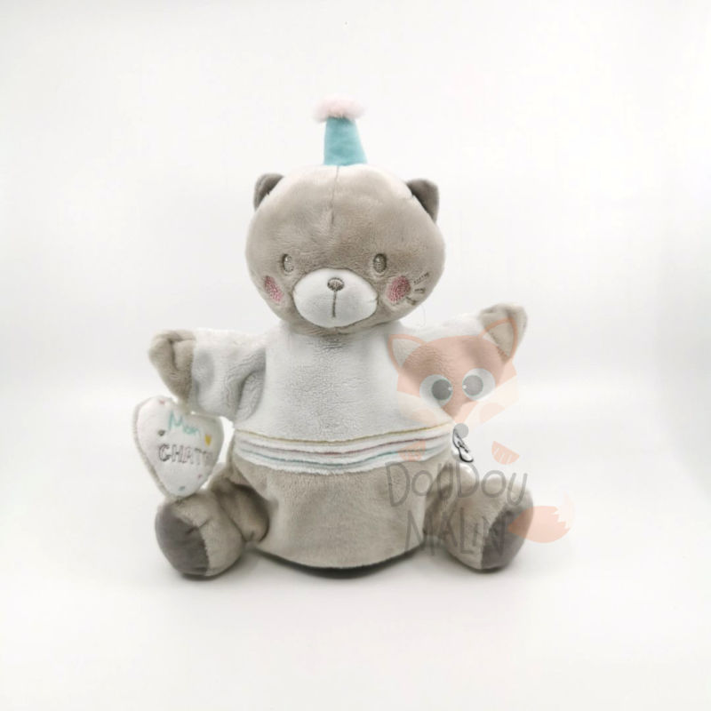  marionnette chat gris blanc 25 cm 